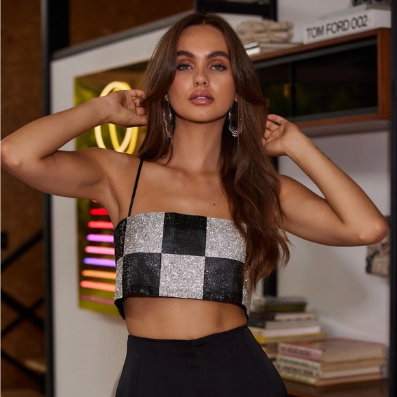 Rhinestone cropped camisole top. - Picture 5 of 6